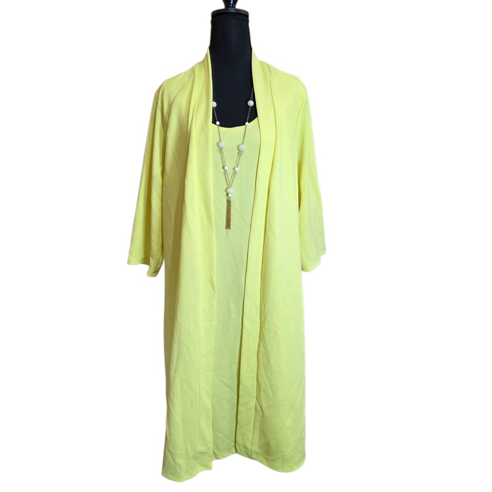 Espresso Pullover Dress Yellow Faux Twofer Layered Look w/‎ Necklace 2X NWT